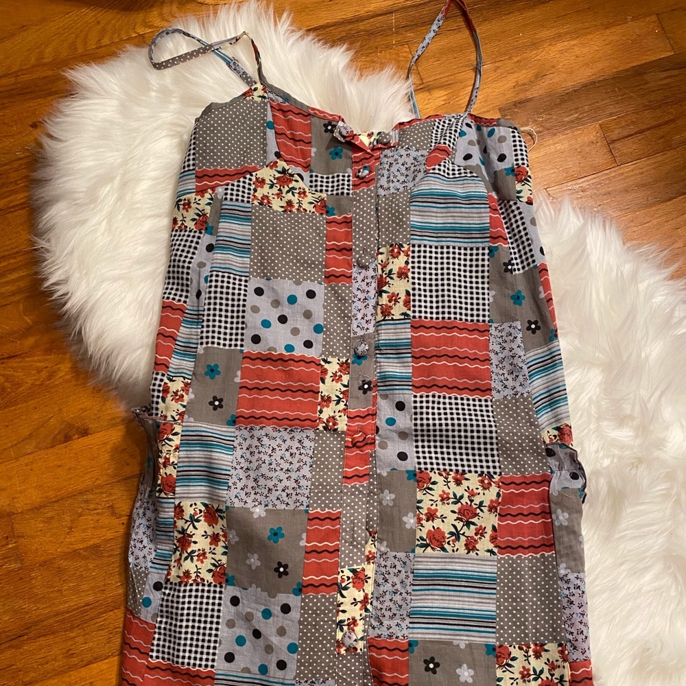 Aryeh mini dress button down patchwork pattern SzL